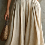 ElevenOra Chic Elegaht Beige Cotton-Linen Blend Elastic-Waist Loose-Fit Wide-Leg Cropped Pants