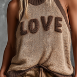 ElevenOra Chic Casual Camel Colorblock Chenille Embroidery Round-Neck Sleeveless Loose-Fit Knit Tank Top