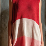 ElevenOra Chic Elegant Red Sunset Colorblock Round-Neck Sleeveless Loose-Fit Mid-Length Knit Vest Top