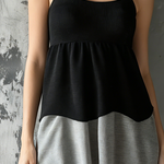 ElevenOra Chic Elegant Black-Grey Wavy Colorblock Spaghetti-Strap Sleeveless Loose-Fit Knit Mini Dress