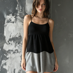 ElevenOra Chic Elegant Black-Grey Wavy Colorblock Spaghetti-Strap Sleeveless Loose-Fit Knit Mini Dress