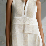 ElevenOra Chic Elegant White Stand Collar Zipper-Front Sleeveless Multi-Textured Loose-Fit Knit Vest Top