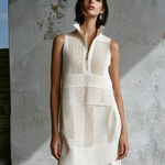 ElevenOra Chic Elegant White Stand Collar Zipper-Front Sleeveless Multi-Textured Loose-Fit Knit Vest Top