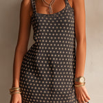 ElevenOra Chic Elegant Dark Gray Flowers Jacquard Spaghetti Straps Square-Neck Sleeveless A-Line Loose-Fit Knit Mini Dress