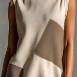 ElevenOra Chic Elegant Off-White-Camel Colorblock Mock Neck Sleeveless Loose-Fit Knit Mini Dress
