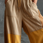 ElevenOra Chic Elegant Beige- Mustard Yellow-Camel Colorblock Elastic Waist Cotton Blend Wide-Leg Pants