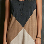 ElevenOra Chic Casual Heather-Camel-Beige Colorblock U-Neck Sleeveless Loose-Fit Slub Cotton Fabric Mini Dress