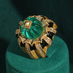 Emerald Green Carved Crystal Ring