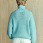 ElevenOra Chic Vintage Baby Blue Turtleneck Textured Knit Fuzzy Slouchy Sweater