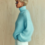 ElevenOra Chic Vintage Baby Blue Turtleneck Textured Knit Fuzzy Slouchy Sweater