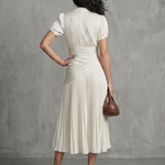 Theodora | Pleated Waistline Stripe Midi Dress