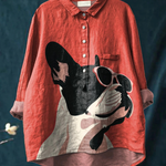 Saanvi | Decorative Pattern of French Bulldog Wearing Sunglasses on Red Background Casual Shirt