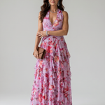 Avery | Halter Ruched Floral Maxi Dress