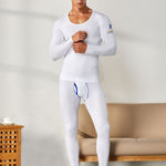Men's Splicing Lines Cotton Thermal Underwear Set