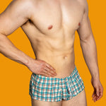 2 Pack Men's Button Fly Plaid Print Comfort Breathable Trunks