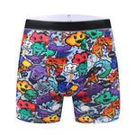 4 Pack Men's Graffiti Cartoon Print Skin-Friendly Mid-Rise Boxer Briefs