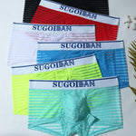 Men's Sexy Transparent Striped Trunks