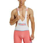 Men’s Spliced Color Wrestling Singlet Bodysuit