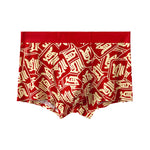 4 Pack Men's Soft Jacquard Cotton Lucky Red Breathable Trunks