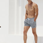 Men's Stripe Drawstring Swim Board Shorts