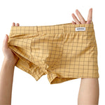 4 Pack Men's Plaid Cotton Trunks with U Pouch and Double Layer Gusset