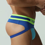 2 Pack Men's Cotton Jockstrap with Colorblock Design Athletic Support Fit