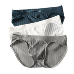 4 Pack Men’s Ice Silk Striped Briefs with Contoured Fit, Breathable Stretch Underwear