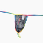 3 Pack Men's Sexy Mesh Strings with Rainbow Waistband