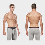 2 Pack Men's Long High Waist Cotton Sports Anti-friction Leg Boxer Briefs