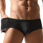 2 Pack Men's Sexy Semi-Sheer Lace Mesh Trunks with Contoured U-Pouch