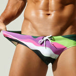 Men's Breathable Fashion Rainbow Stripe Beach Vacation Swim Briefs