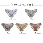 3 Pack ALLMIX Men's 3D Pouch Sexy Leopard Print Ice Silk Briefs