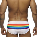 Men's Colorful Striped Stretch Fit Comfy Waistband Swim Briefs