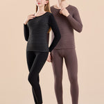 Men's Antibacterial Thickened Brushed Slimming Horizontal Stripe Design Thermal Sets