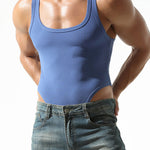 Men's Ribbed Form-Fitting Design Singlet Bodysuit