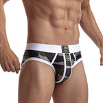 2 Pack Men's Sexy Sheer Camouflage Print Mesh Low-Rise Breathable & Quick-Dry Briefs