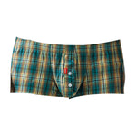 2 Pack Men's Pure Cotton Plaid Boxer Shorts with Button Fly