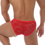 2 Pack Men's Low-Rise Lace-Patched Leopard Print sheer Stretch U-Pouch Bikini