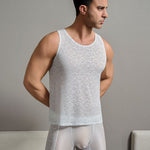 Men's High Elastic Leopard Print Lace Hollow Out Breathable Ice Silk Activewear Top