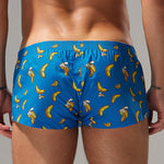 2 Pack Men's Low-Rise Cotton Boxer Shorts with Playful Print