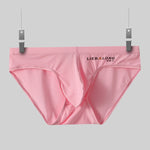 2 Pack Men's Ice Silk Mesh Support Pouch Low-Rise Form-Fitting Solid Color Bikini