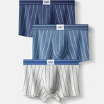 3 Pack Men's Striped Cotton Blend Trunks