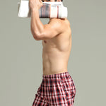 2 Pack Men's Cotton Plaid Boxers with Side Opening and Relaxed Elastic Waistband