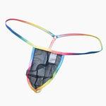 3 Pack Men's Sexy Mesh Strings with Rainbow Waistband