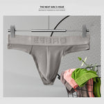 2 Pack Men's Ribbed Low-Rise Support Thongs with U-Shape Pouch