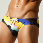 Men's Breathable Fashion Rainbow Stripe Beach Vacation Swim Briefs