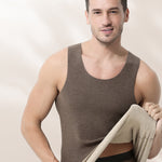 Men's Thermal Silk-Wool Sleeveless Vest - Solid Color Seamless Base Layer