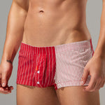 2 Pack Men's Fashionable Cotton Lounge Shorts with Stripe Patchwork