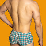 2 Pack Men's Button Fly Plaid Print Comfort Breathable Trunks