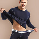 Men's Round Neck Solid Color Bamboo Fiber Thermal Underwear Set